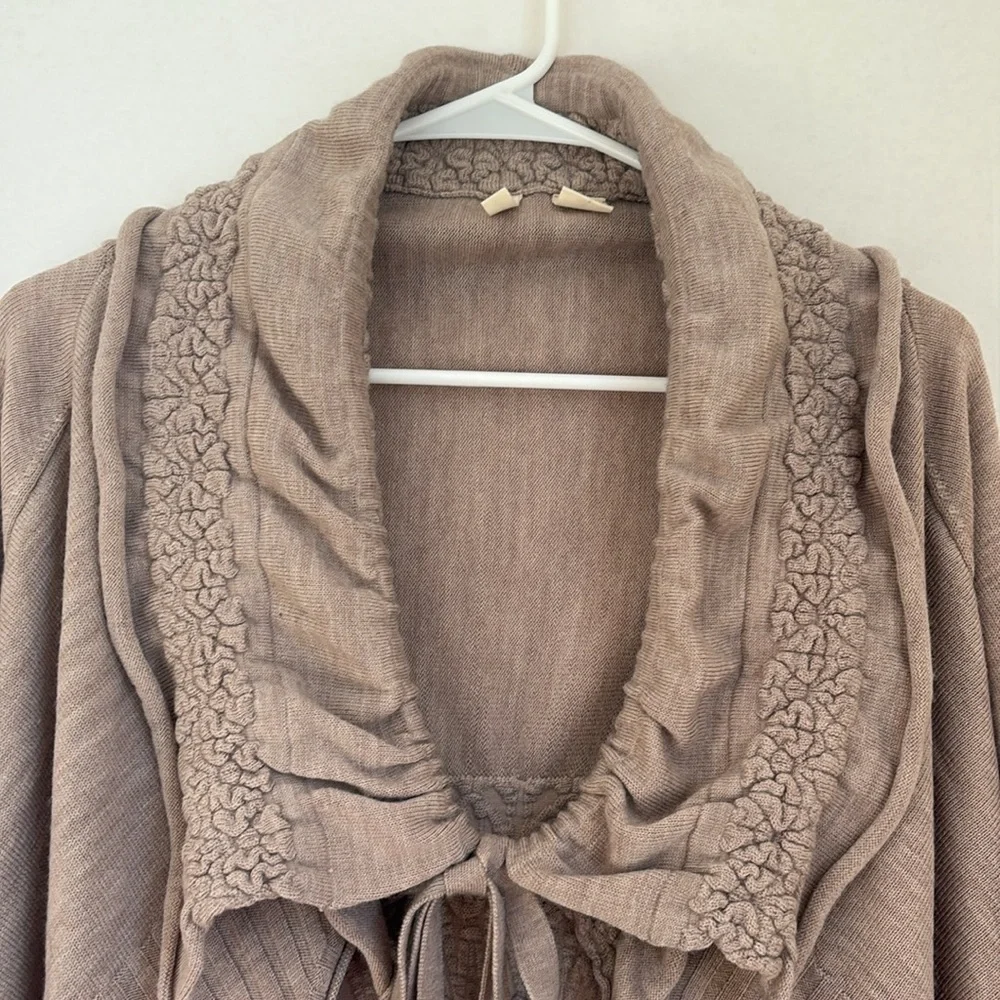 Anthropologie Ha’Penny Long Line Wool Shawl Cardigan Oatmeal XS see condition - Picture 3 of 8